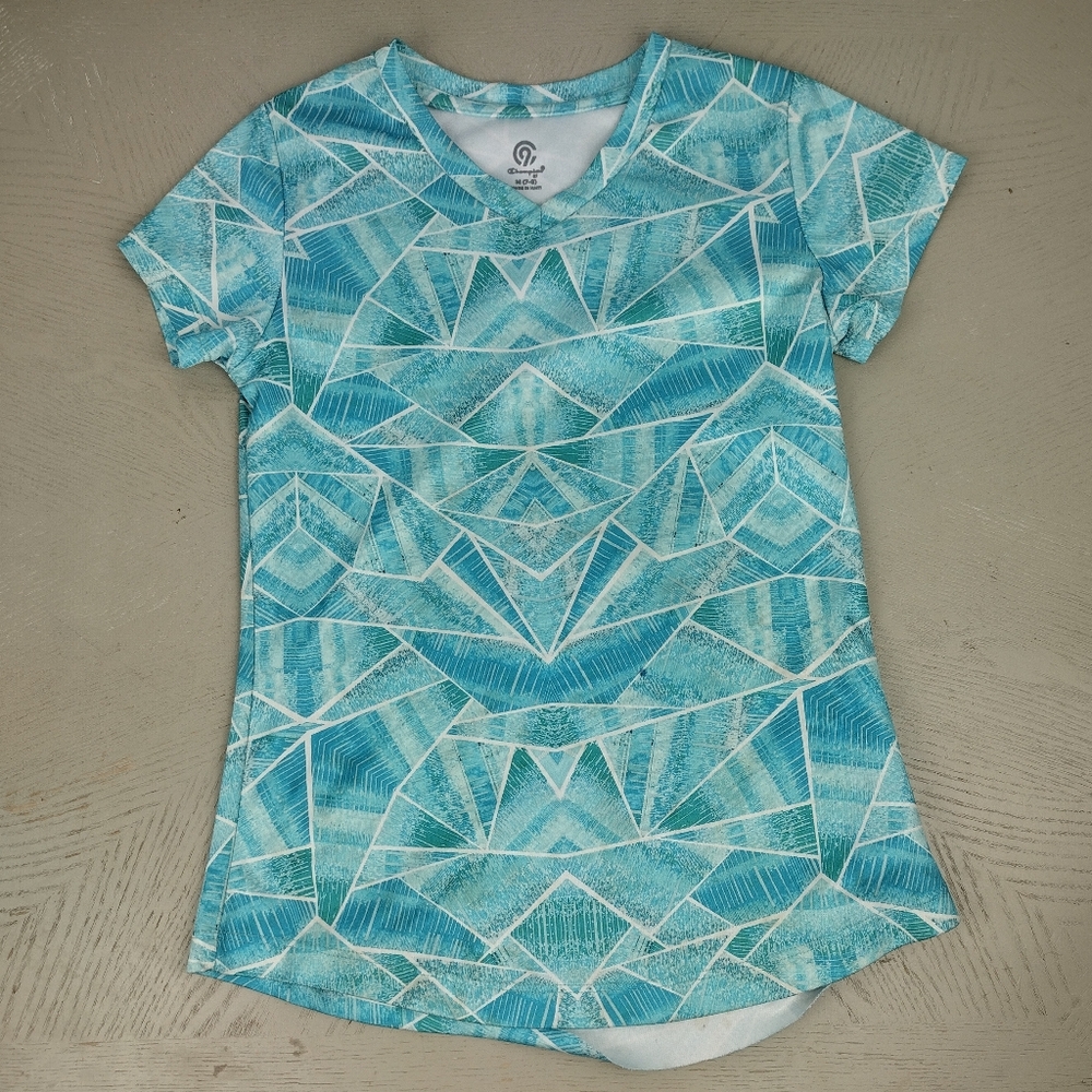 Geometric Blue and White T-Shirt